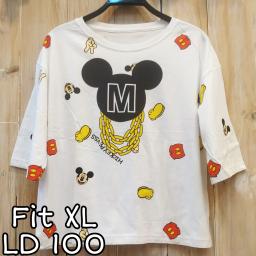 BR22081 - MICKEY PUTIH LENGAN 3/4 TSHIRT TUMBLR TEE SIZE XL