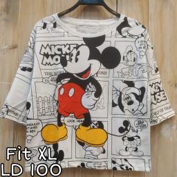 BR22085 - MICKEY PUTIH LENGAN 3/4 TSHIRT TUMBLR TEE SIZE XL