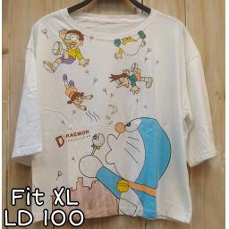 BR22086 - DORAEMON PUTIH LENGAN 3/4 TSHIRT TUMBLR TEE