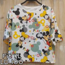 BR22087 - MICKEY PUTIH LENGAN 3/4 TSHIRT TUMBLR TEE SIZE XL