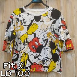 BR22089 - MICKEY PUTIH LENGAN 3/4 TSHIRT TUMBLR TEE SIZE XL