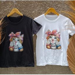 BR22827-1 - CATTY TSHIRT TUMBLR TEE - Hitam