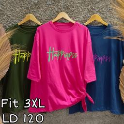 BR23046 - HAPPINESS TSHIRT TUMBLR TEE LENGAN 7/8 SIZE 3XL - Hijau Army