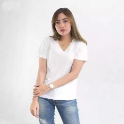 BR23693-2 - KAOS POLOS LEHER V PUTIH LENGAN PENDEK - XL