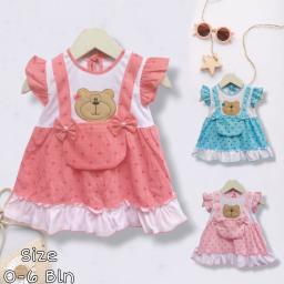 BR23717-1 - DRESS BAYI PEREMPUAN BEAR PDM - Peach