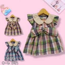 BR23737-2 - DRESS ANAK KOTAK PITA - Kotak Kuning