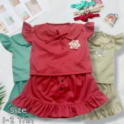 BR23741-2 - SETELAN ROK ANAK MOTIF BUNGA SAMPING - Merah