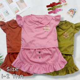 BR23742-3 - SETELAN ROK ANAK MOTIF BUNGA SAMPING - Olive