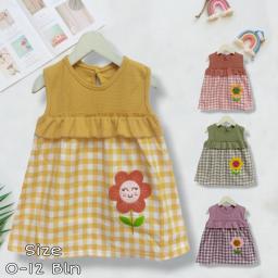 BR23770-1 - DRESS BAYI BUNGA KOTAK - Kunyit